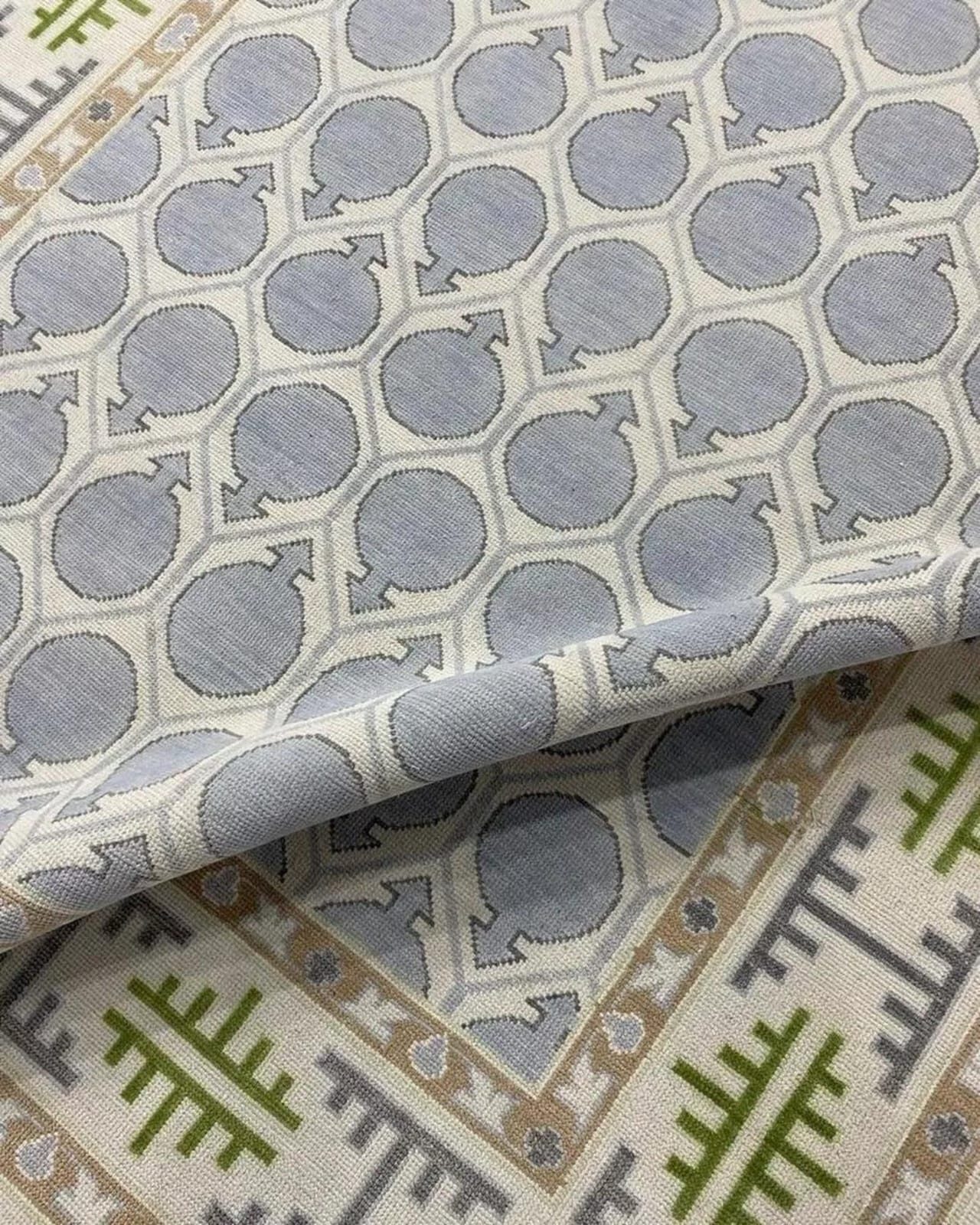 Hand-Knotted Moroccan Trellis Rug in Blue-Grey & Ivory