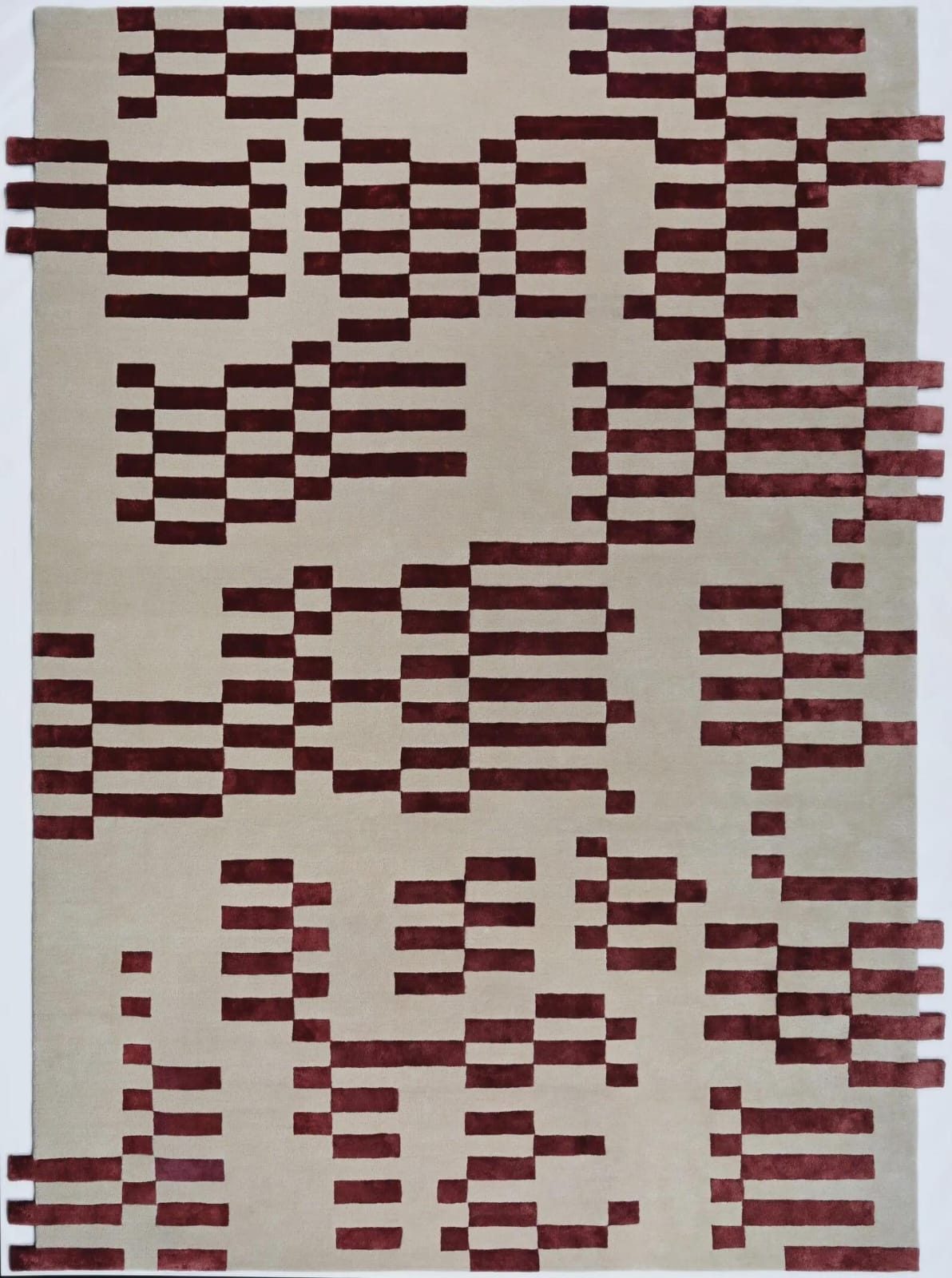 Hand-Tufted Modern Geometric Rug in Burgundy & Cream
