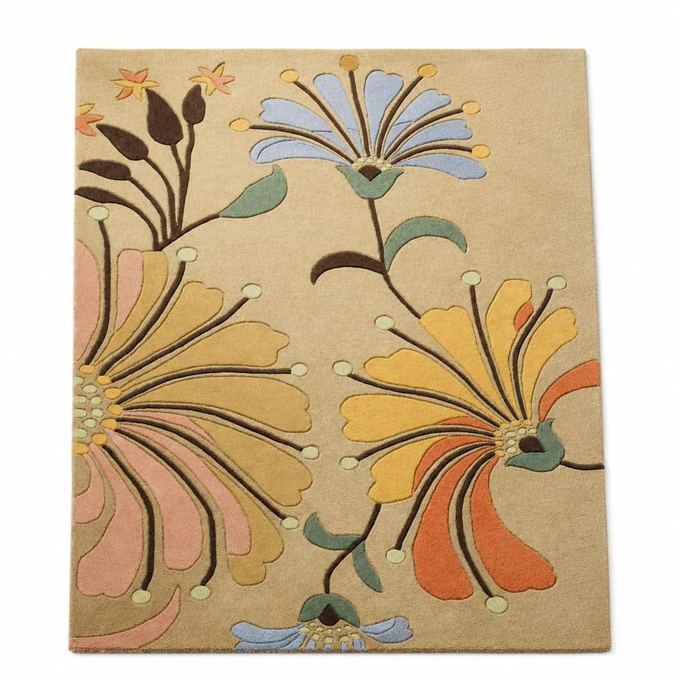 Hand-Tufted Botanical Floral Rug in Beige & Pastel