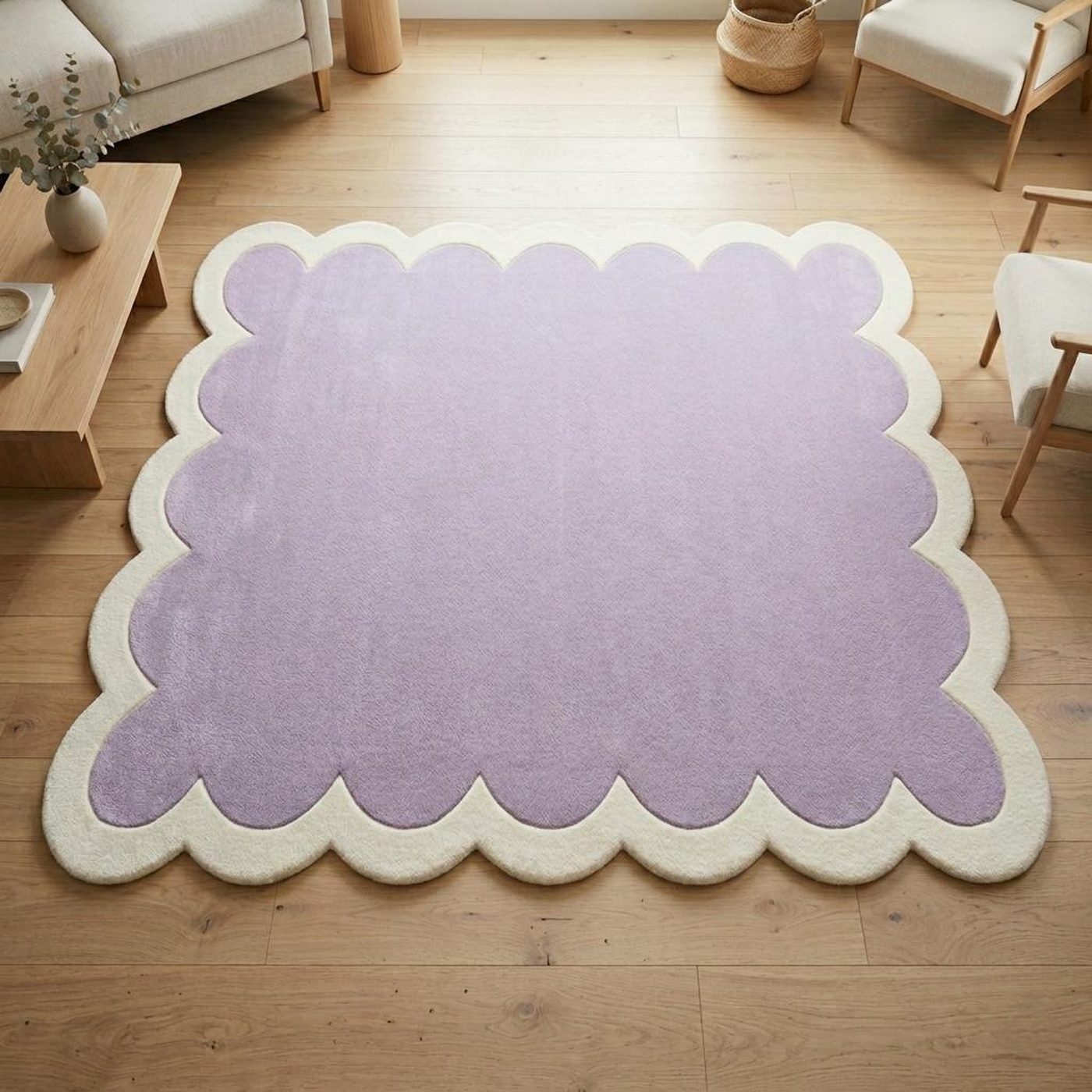 Hand-Tufted Scalloped Cloud Rug in Lavender & Cream