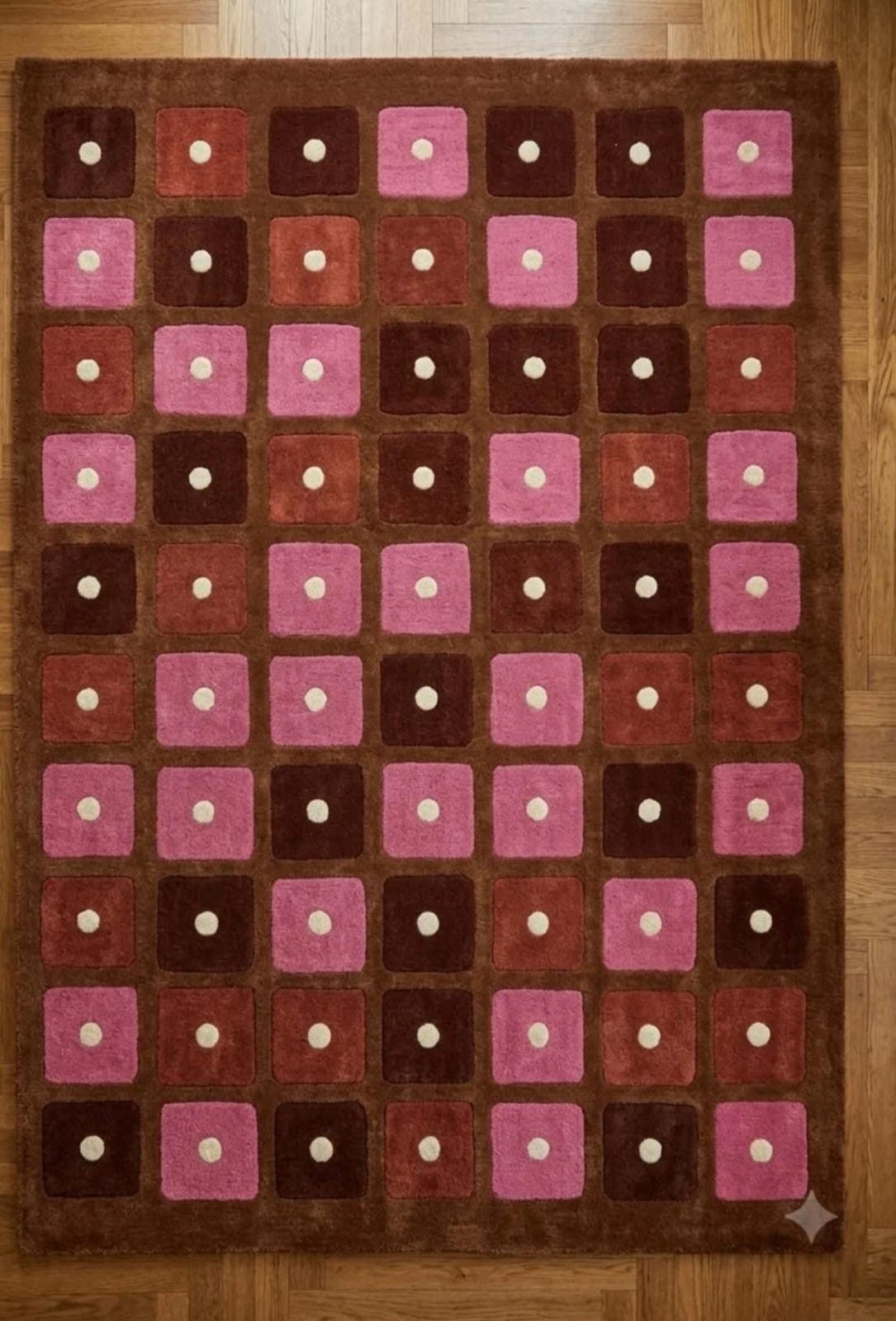 Hand-Tufted Geometric Wool Rug in Pink, Terracotta & Brown