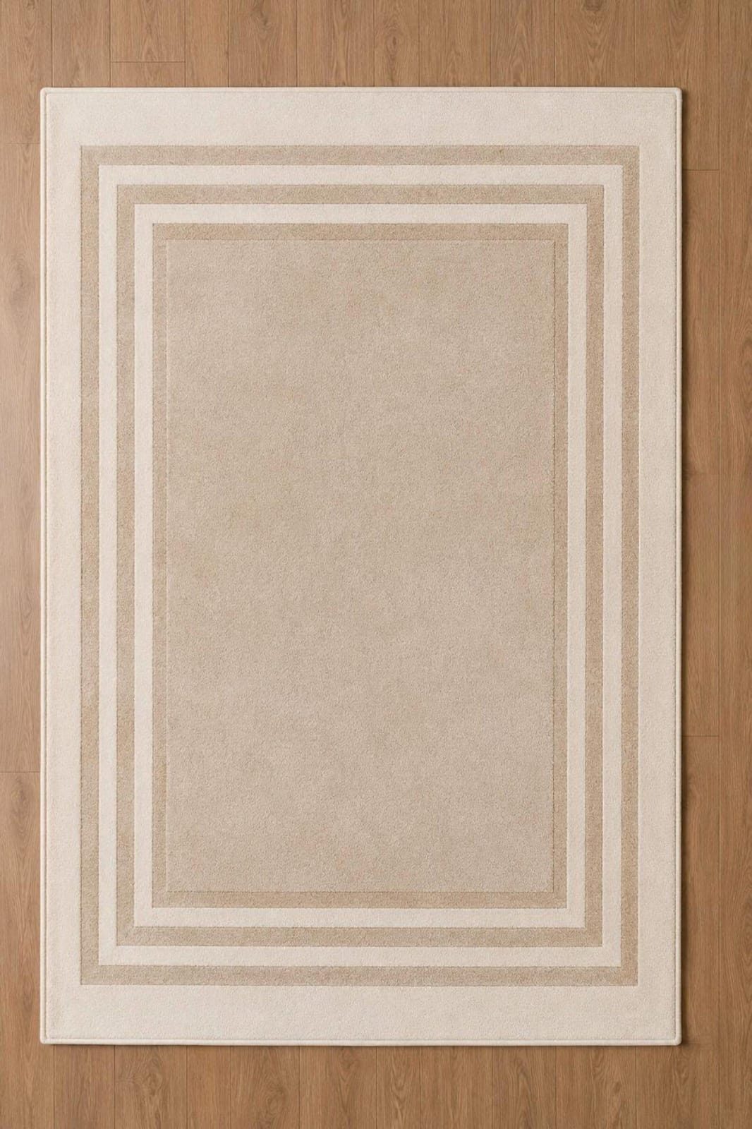 Hand-Tufted Bordered Area Rug in Beige & Ivory