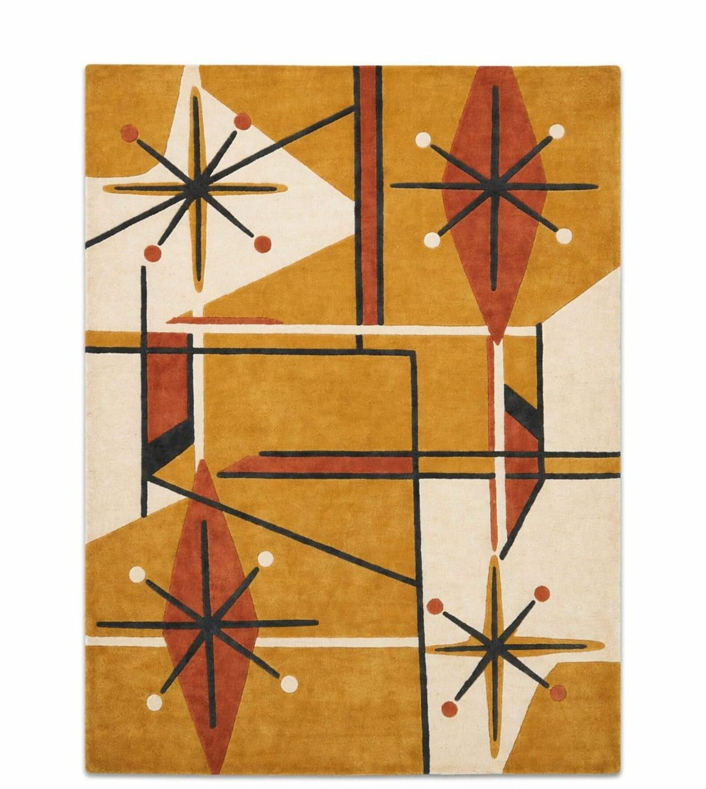 Hand-Tufted Mid-Century Starburst Rug in Mustard & Terracotta