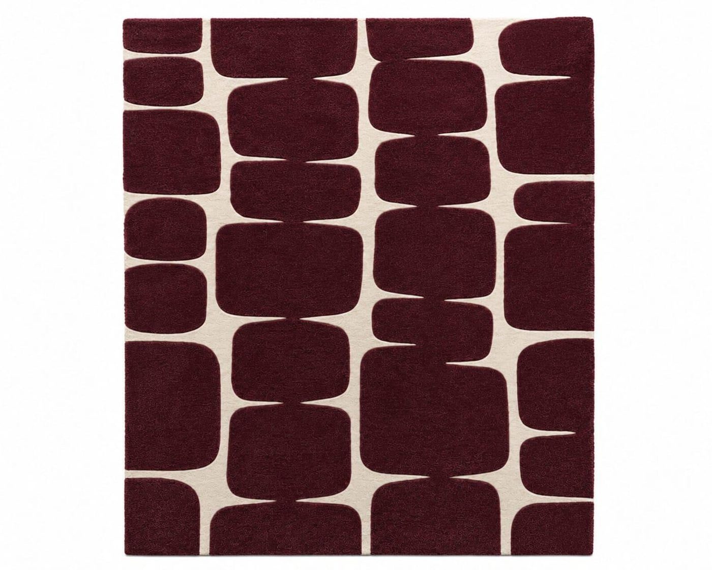 Hand-Tufted Wool Rug in Burgundy & Ivory Abstract Blocks